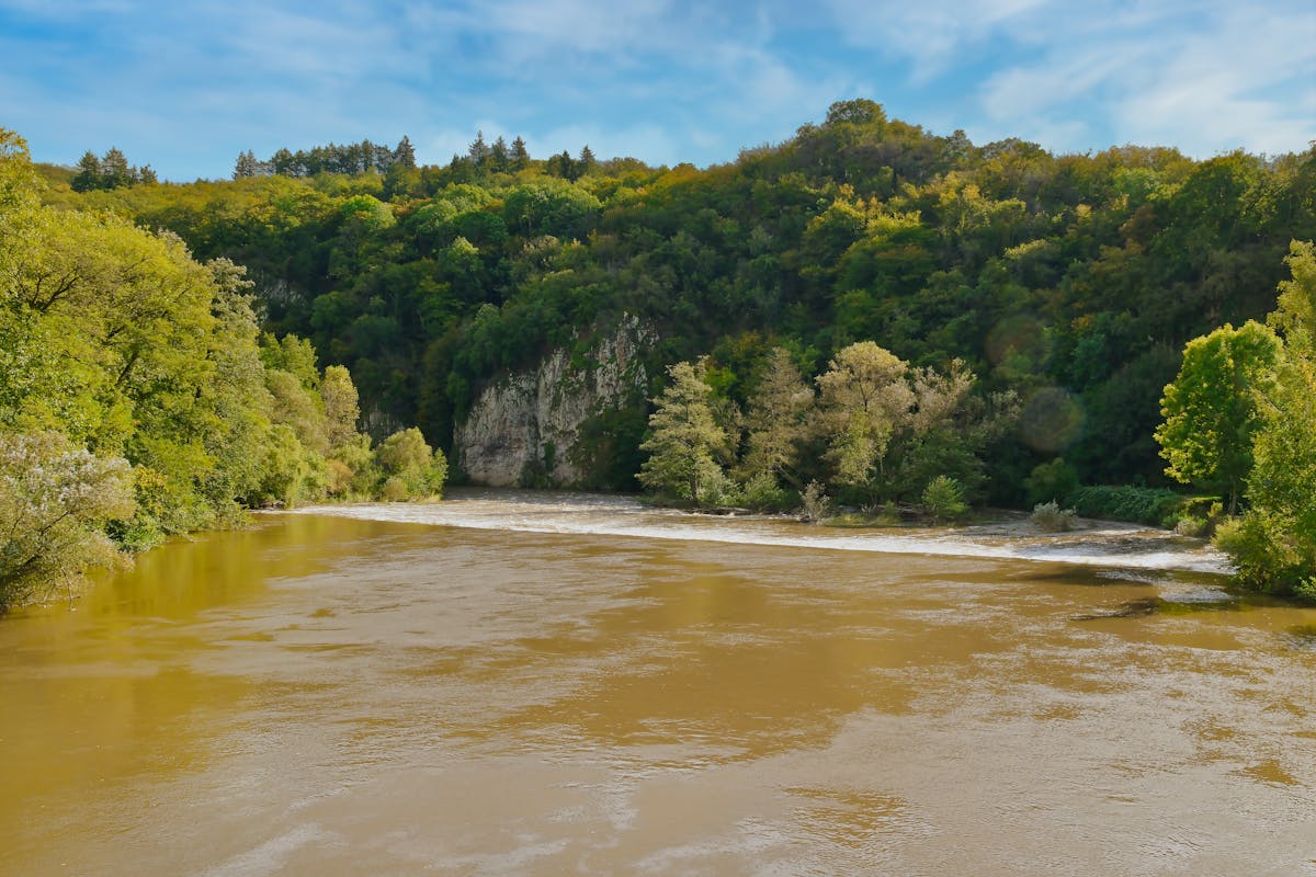 Rivière paisible bordée de végétation, spot de baignade familial près de Les Vans